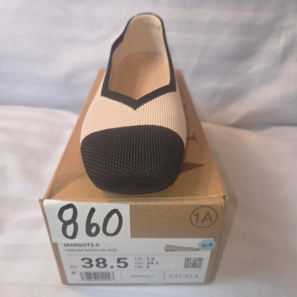 VIVAIA Margot 2.0 Black Square Toe V-Cut Knit Flats EU 38.5 US 7.5 NEW